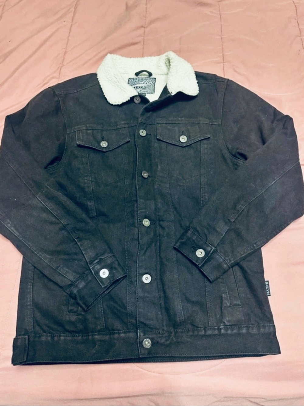 Brooklyn Cloth Black Denim Jacket with White Sherpa Collar